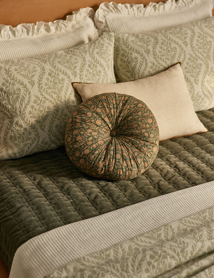 Coussin rond capitonné en lin et coton Fransen