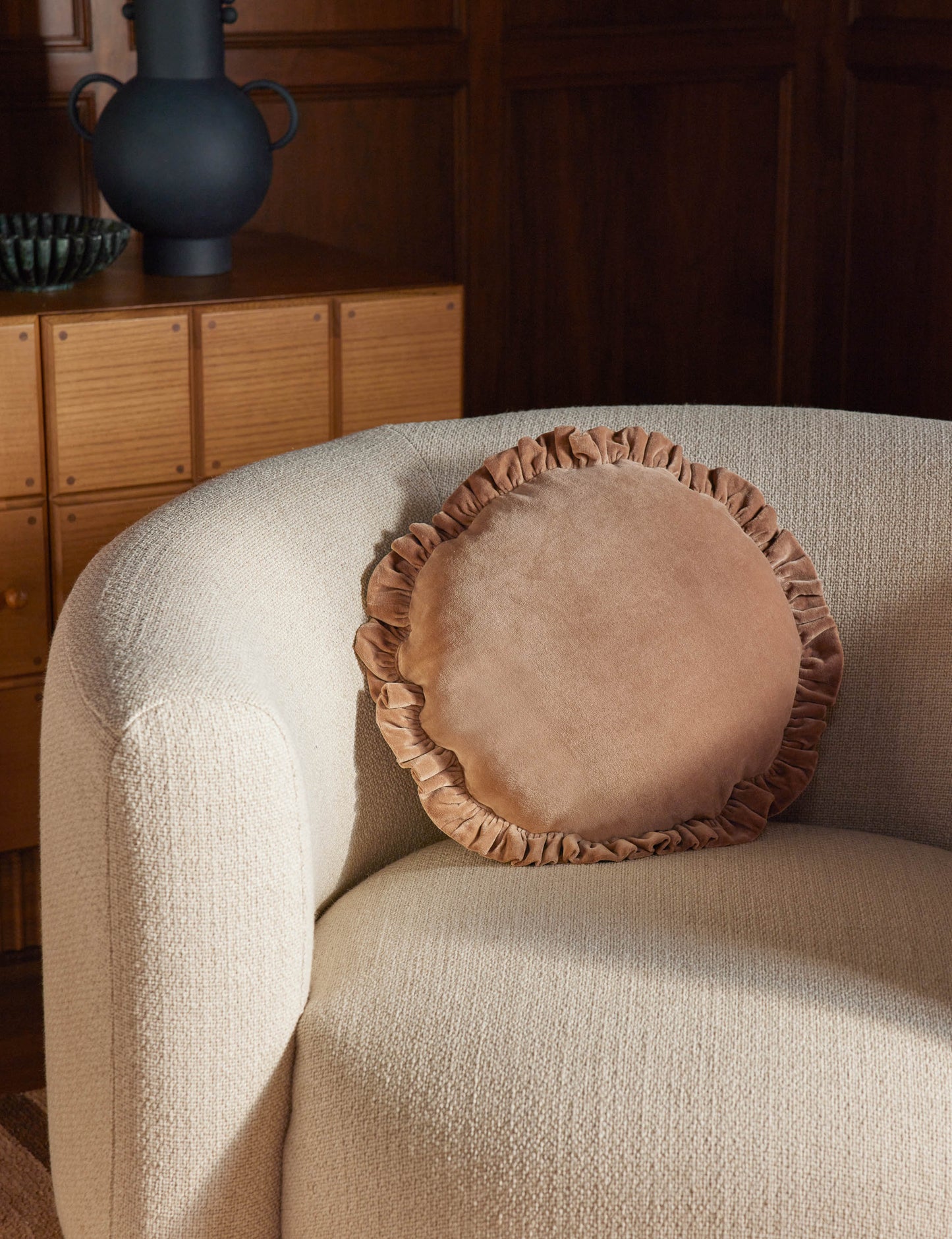 Coussin rond en velours Mauree